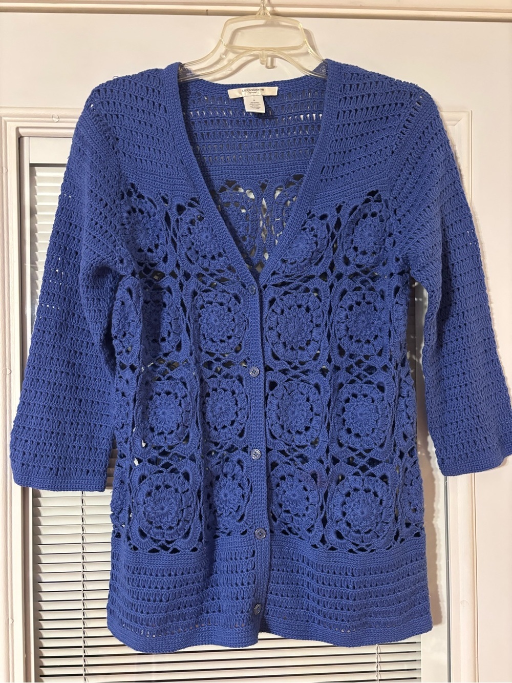 Liz Claiborne Blue Crochet Button-Front Cardigan